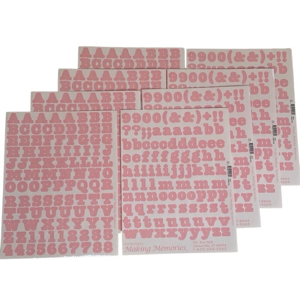 VTG 1997 Making Memories Stickers Letters Numbers Symbols 8 Sheets Pastel Pink